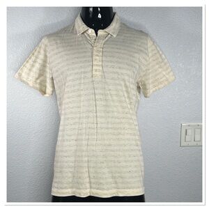 Billy Reid Polo Shirt Mens Ivory Striped Cotton Short Sleeve Standard Fit Sz XL